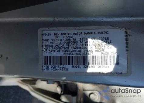 2003 Toyota Corolla S из США, поврежденный, VIN 1NXBR32E93Z068427